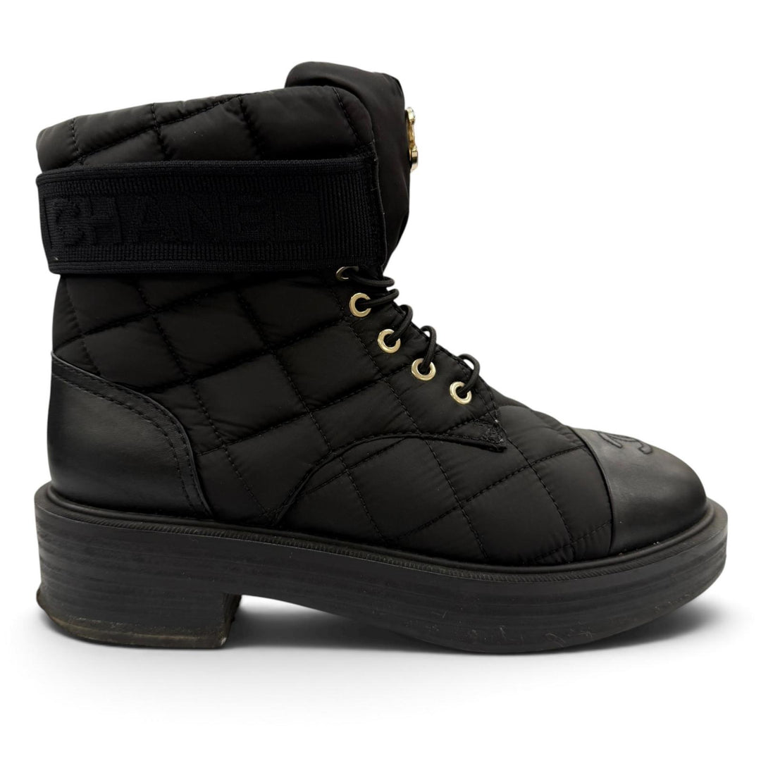Good CHANEL short boots COCO Mark Logo Matelassé Leather black 37.5 23B G45125
