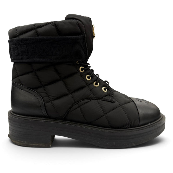 Good CHANEL short boots COCO Mark Logo Matelassé Leather black 37.5 23B G45125