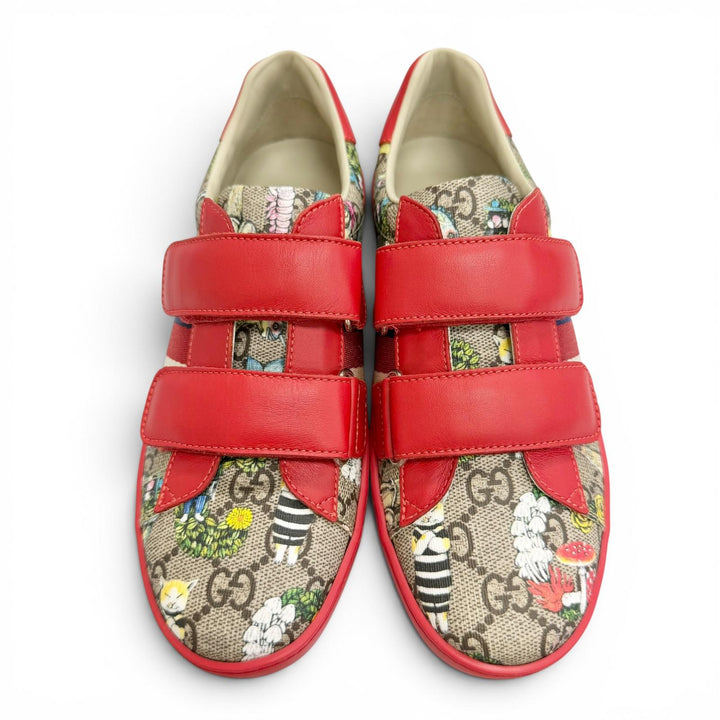 Pristine GUCCI YUKO HIGUCHI Low cut sneakers Velcro Red GG Supreme 34 463091