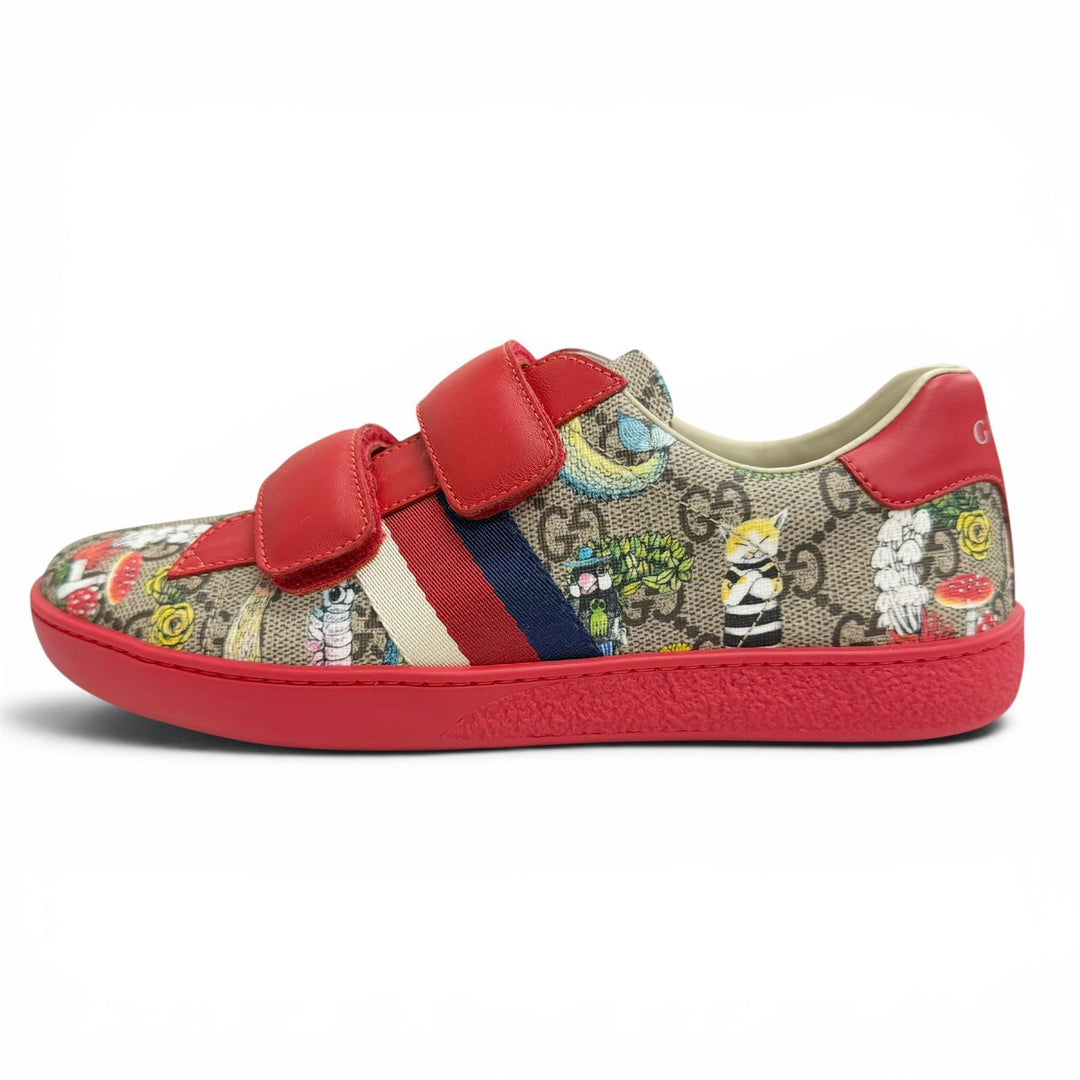 Pristine GUCCI YUKO HIGUCHI Low cut sneakers Velcro Red GG Supreme 34 463091
