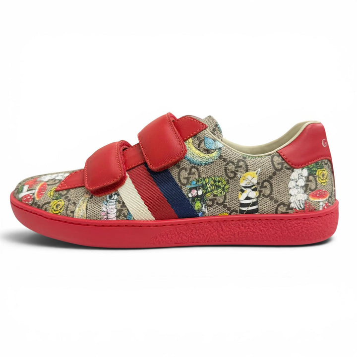 Pristine GUCCI YUKO HIGUCHI Low cut sneakers Velcro Red GG Supreme 34 463091