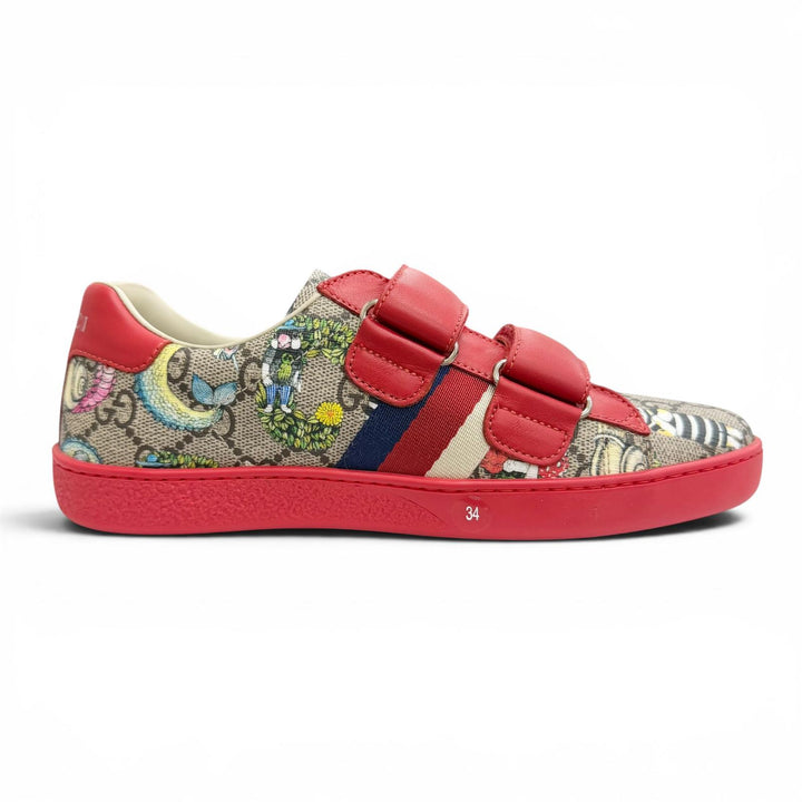 Pristine GUCCI YUKO HIGUCHI Low cut sneakers Velcro Red GG Supreme 34 463091