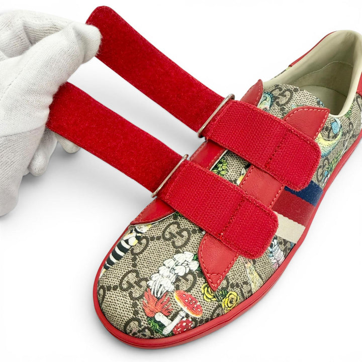 Pristine GUCCI YUKO HIGUCHI Low cut sneakers Velcro Red GG Supreme 34 463091