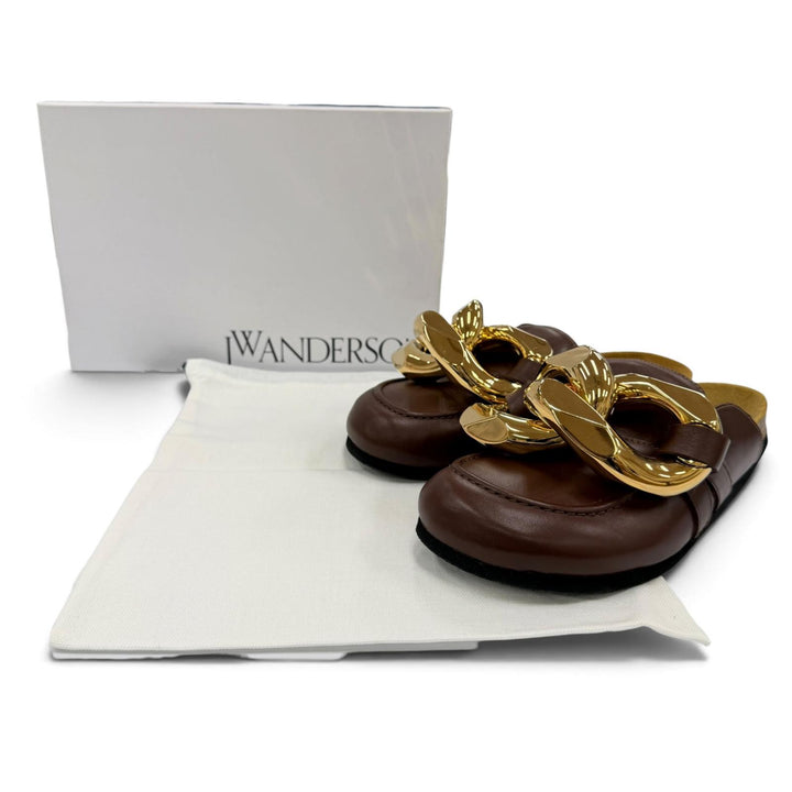 Great JW Anderson Mule Chain leather Brown leather Women 36 AN35004A