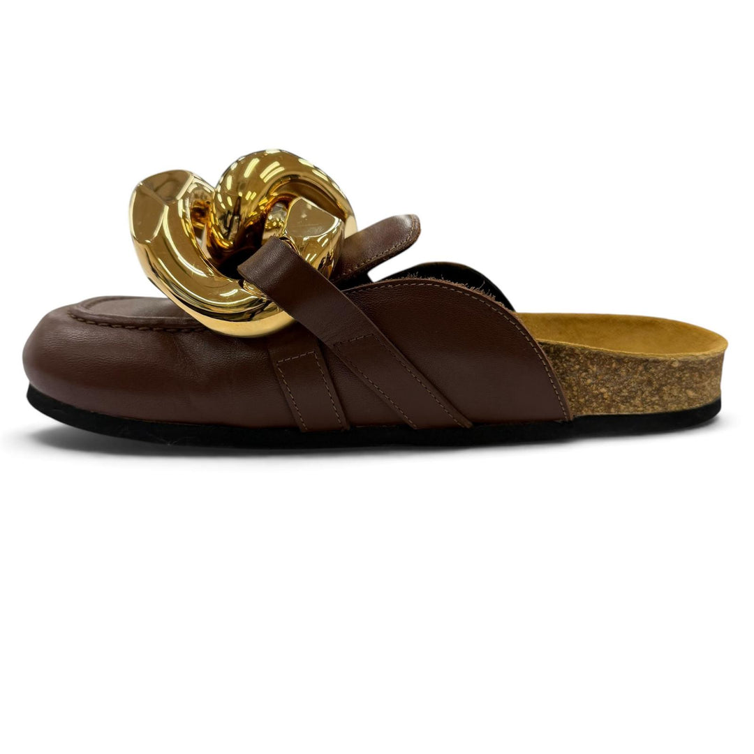 Great JW Anderson Mule Chain leather Brown leather Women 36 AN35004A