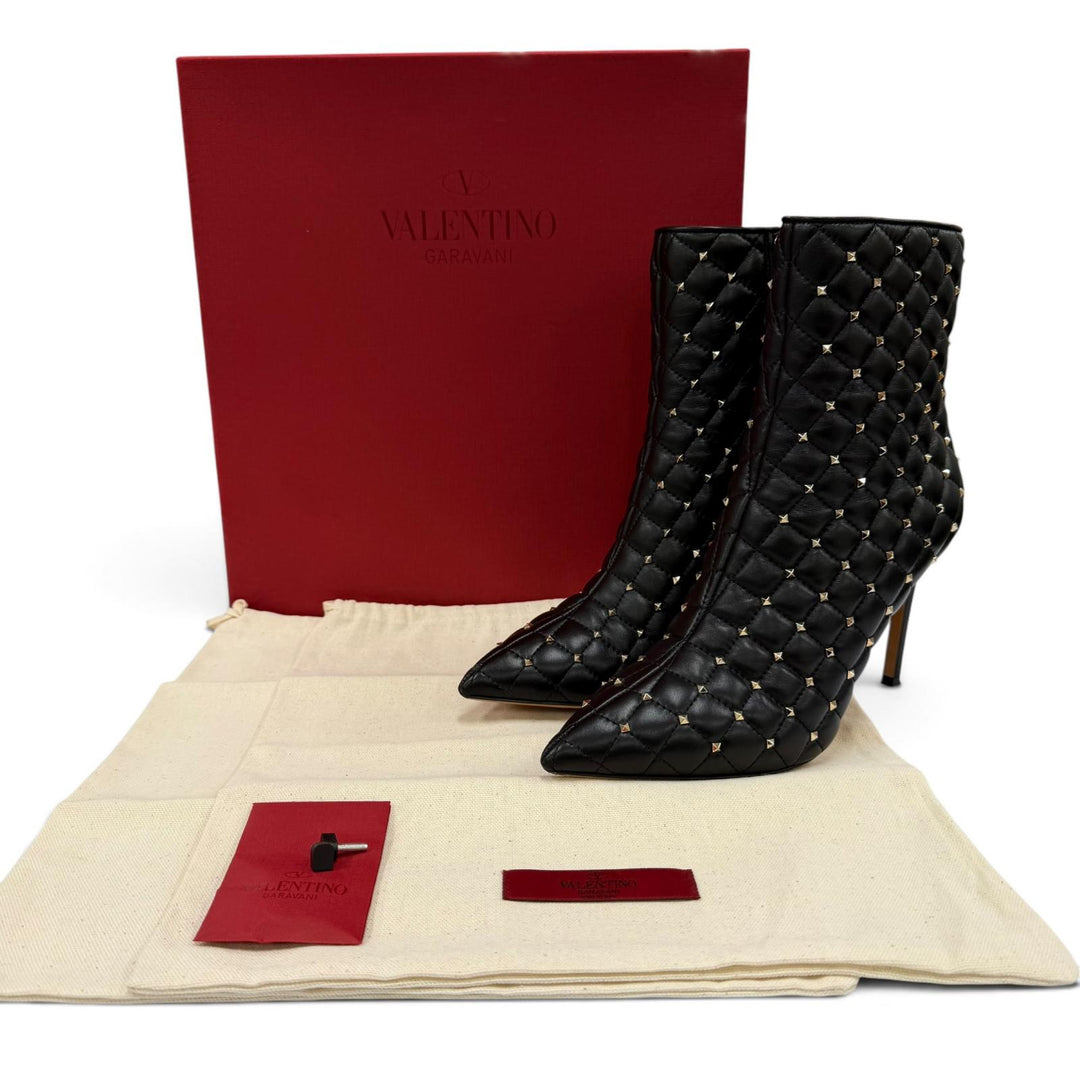 Great Valentino Garavani short boots Rockstud Quilted Leather black Women 38