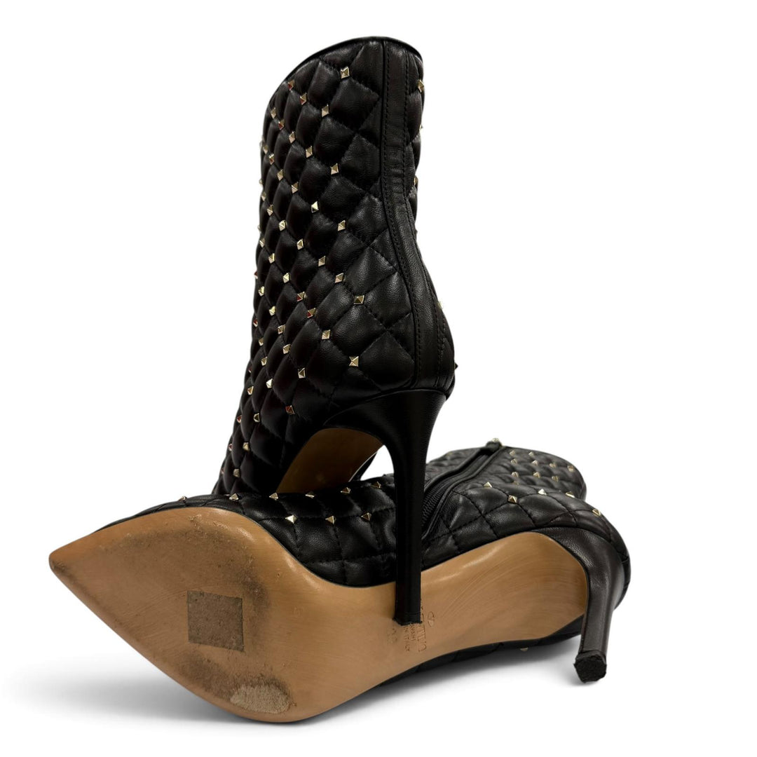 Great Valentino Garavani short boots Rockstud Quilted Leather black Women 38