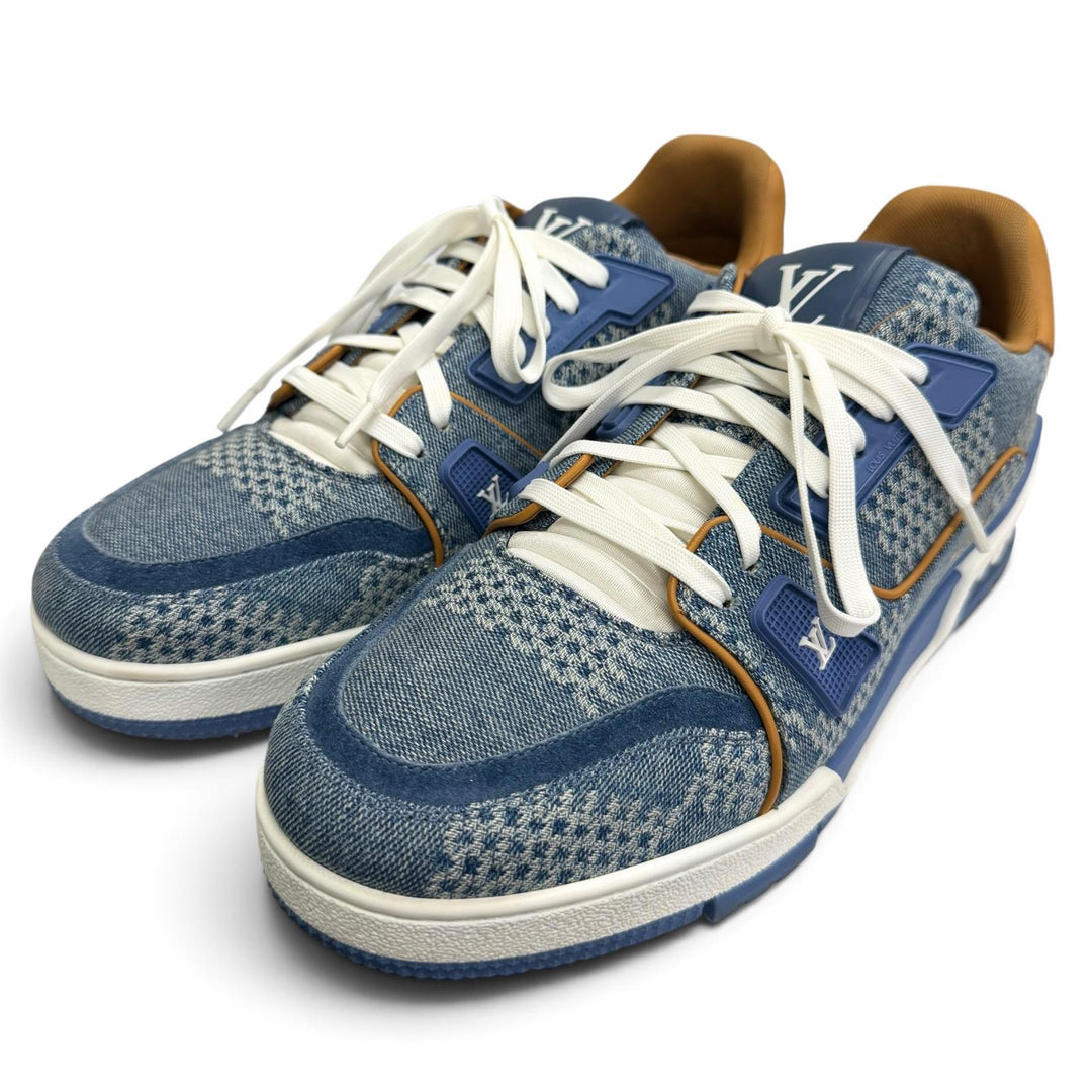 Great LOUIS VUITTON Low cut sneakers LV trainer line Damier denim
