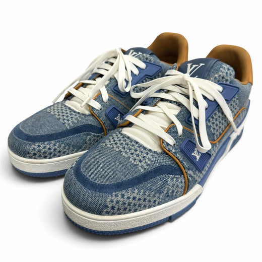 Great LOUIS VUITTON Low cut sneakers LV trainer line Damier denim