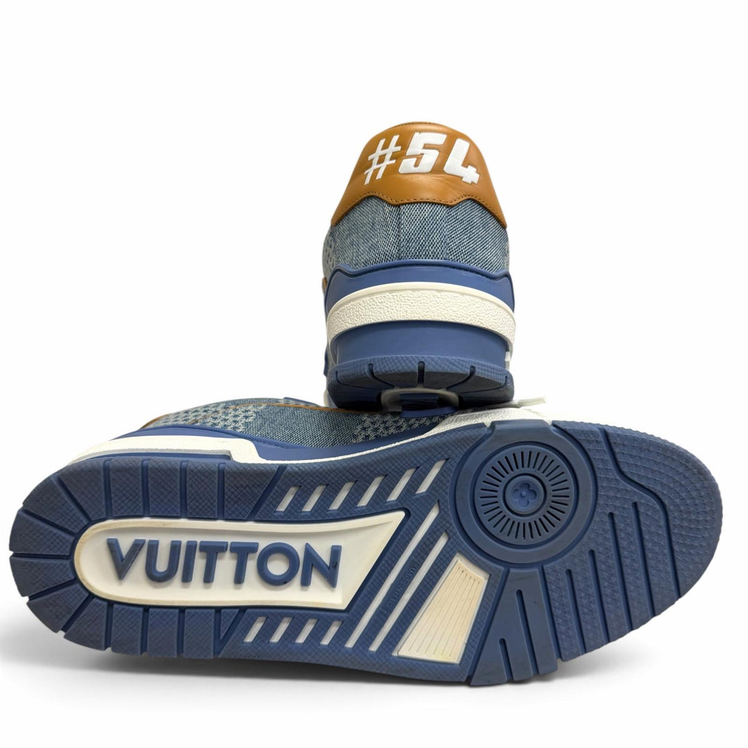 Great LOUIS VUITTON Low cut sneakers LV trainer line Damier denim