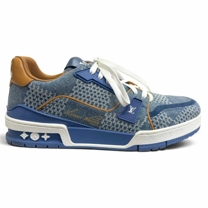 Great LOUIS VUITTON Low cut sneakers LV trainer line Damier denim