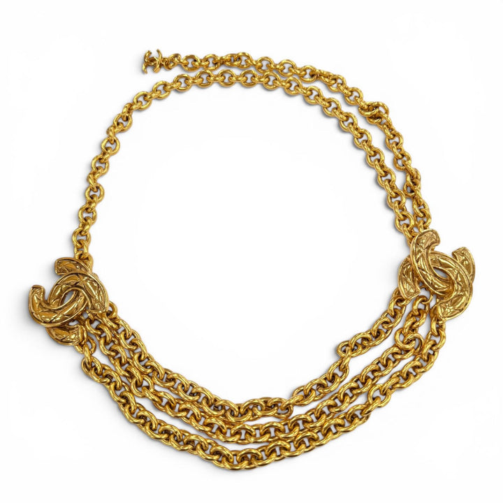 Great CHANEL belt 6051 COCO Mark Matelassé Chain Belt gold Women