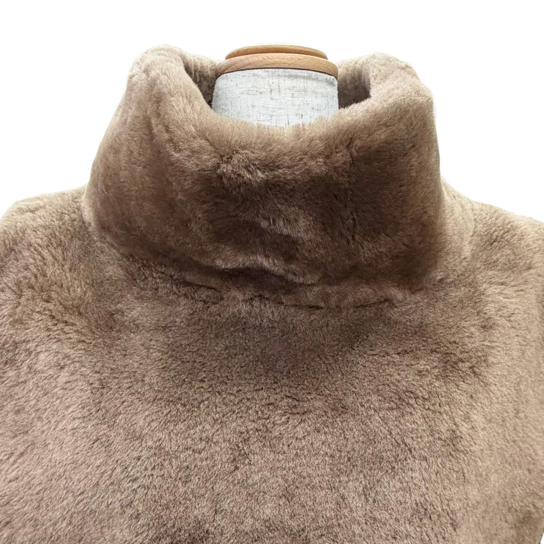 Pristine CARUSO Best Alhambra PAX High Neck Vest NUTRIA poncho Brown Mouton F