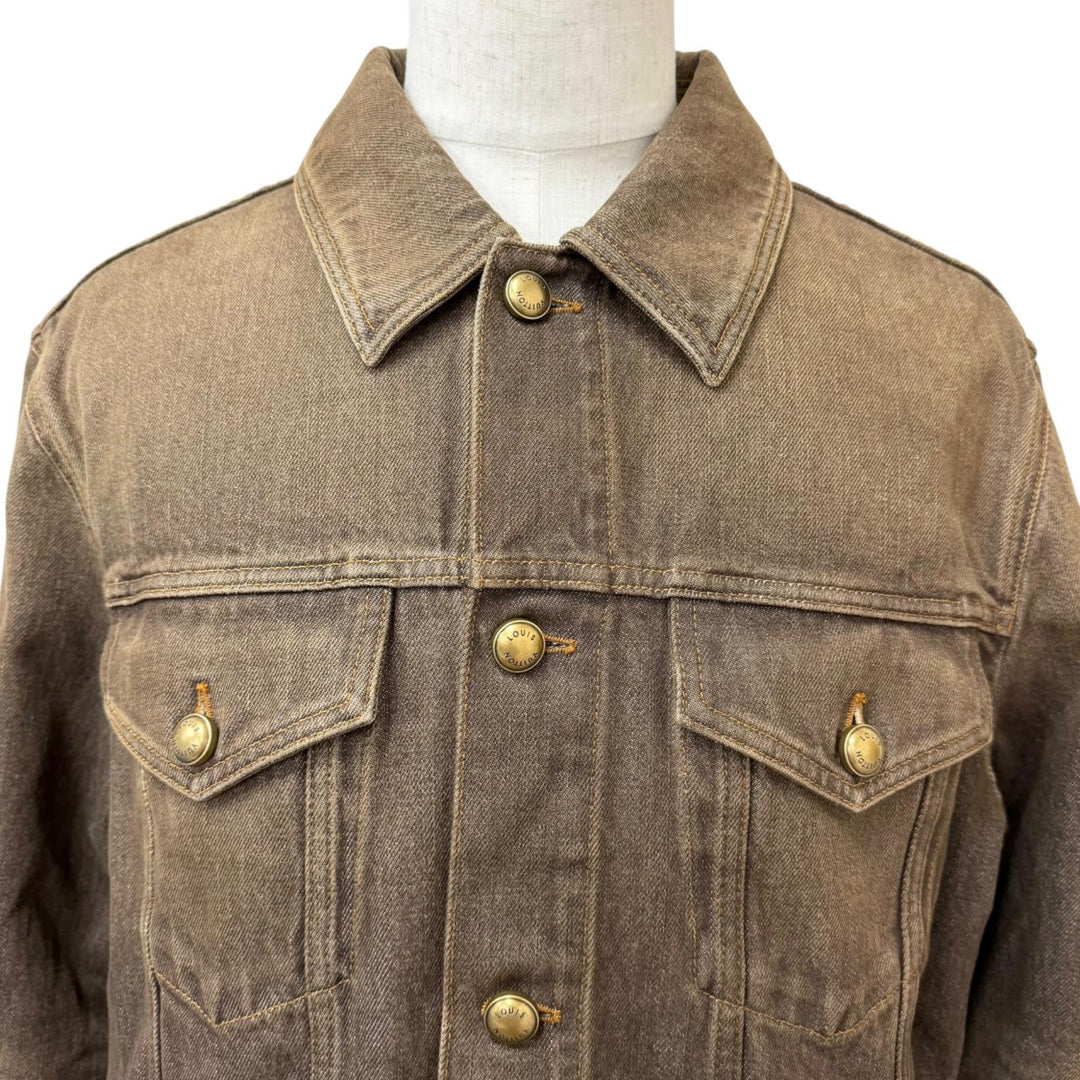 Excellent LOUIS VUITTON Denim Jacket Coffee Indigo Denim Long Sleeve Shirt