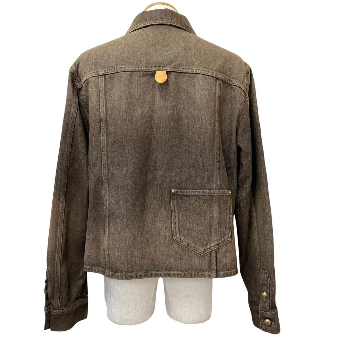 Excellent LOUIS VUITTON Denim Jacket Coffee Indigo Denim Long Sleeve Shirt