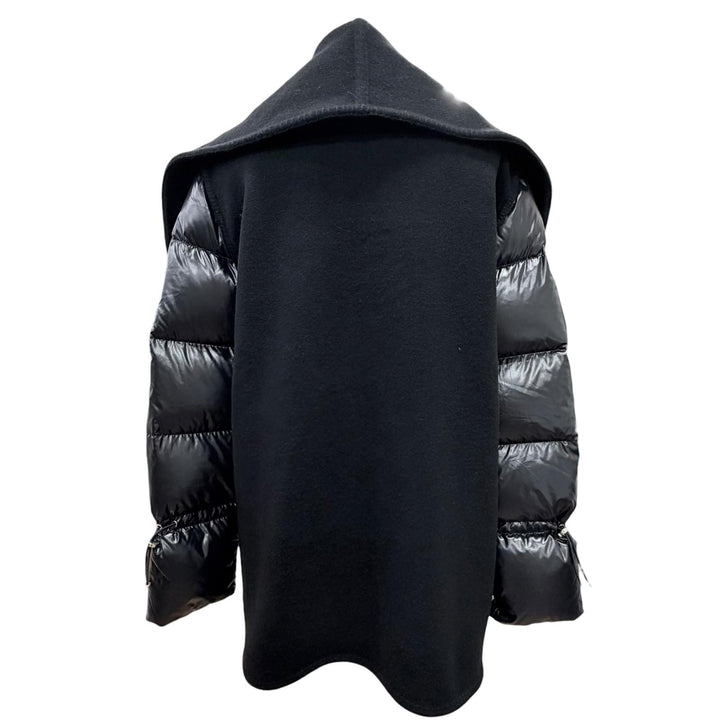 Great MONCLER poncho MANTELLA Logo patch down sleeve fringe cape coat black S