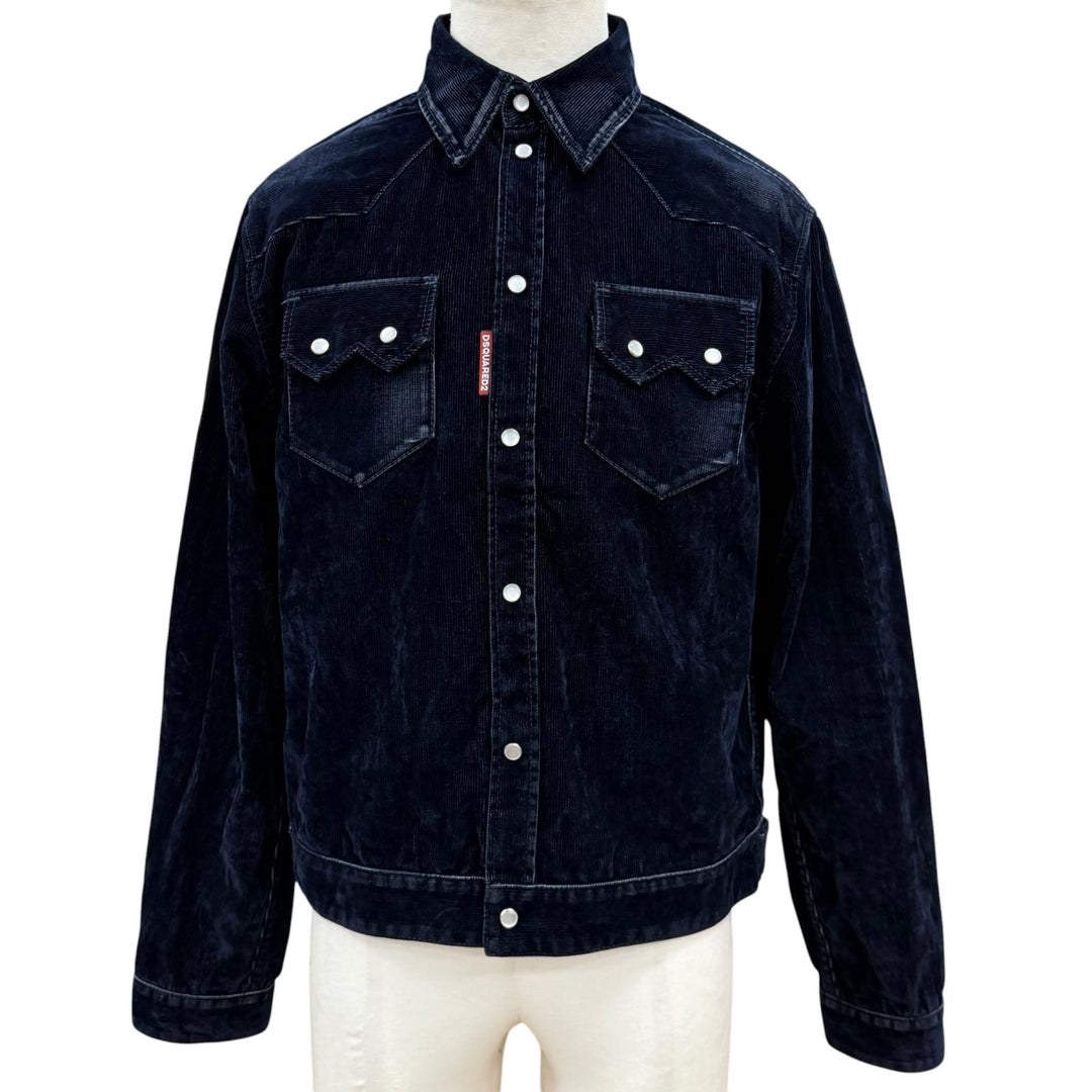 Excellent DSQUARED2 Jacket Flocked Cord Jean Jacket Corduroy black 44 S74DM0938