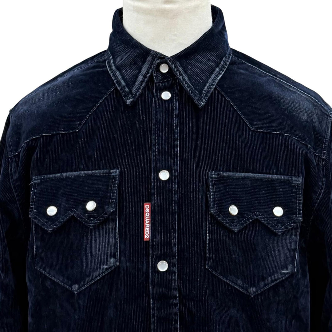 Excellent DSQUARED2 Jacket Flocked Cord Jean Jacket Corduroy black 44 S74DM0938