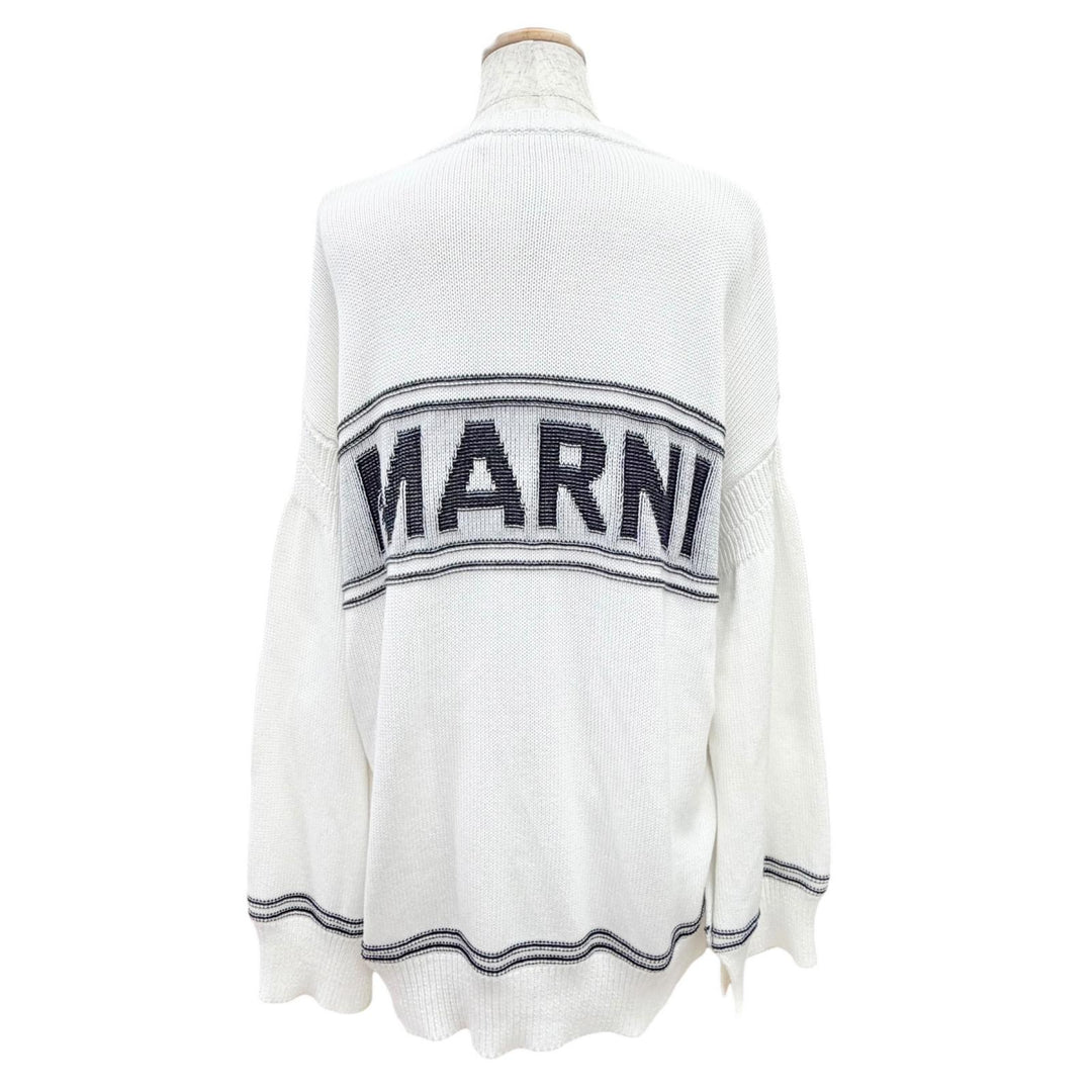 Great MARNI cardigan Intarsia Logo Kimono Sleeve Knit white 38 CDMD0309Q0