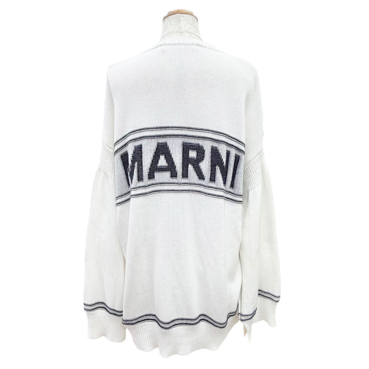 Great MARNI cardigan Intarsia Logo Kimono Sleeve Knit white 38 CDMD0309Q0