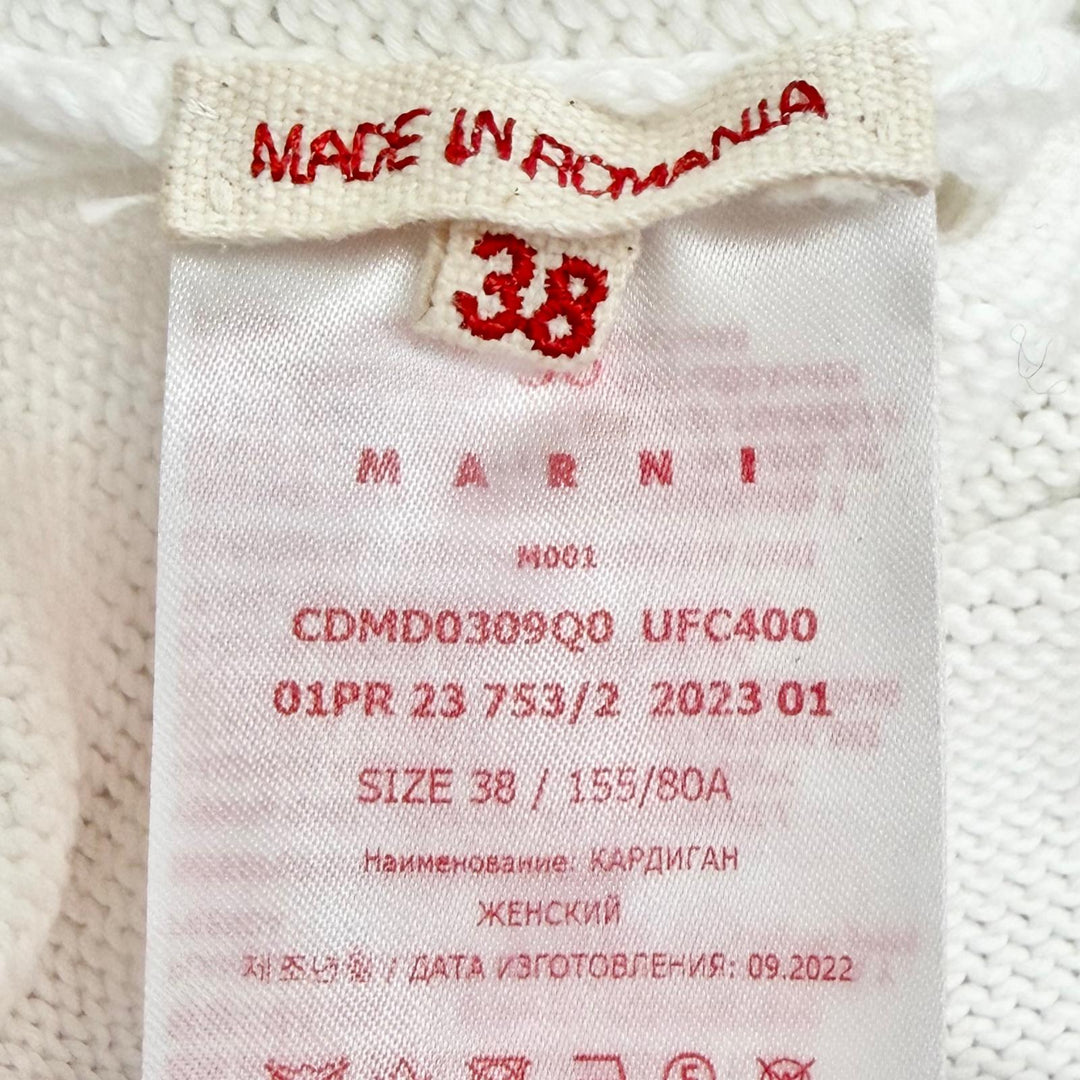 Great MARNI cardigan Intarsia Logo Kimono Sleeve Knit white 38 CDMD0309Q0
