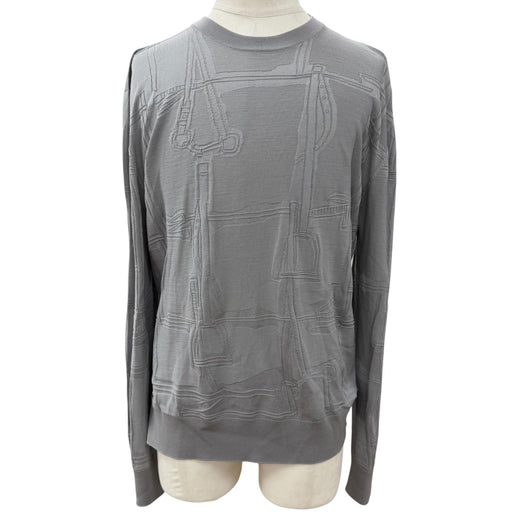 Excellent HERMES knit Fragmon Equestrian Antegral gray wool mens L H467080HA