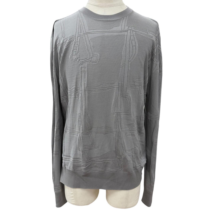 Excellent HERMES knit Fragmon Equestrian Antegral gray wool mens L H467080HA