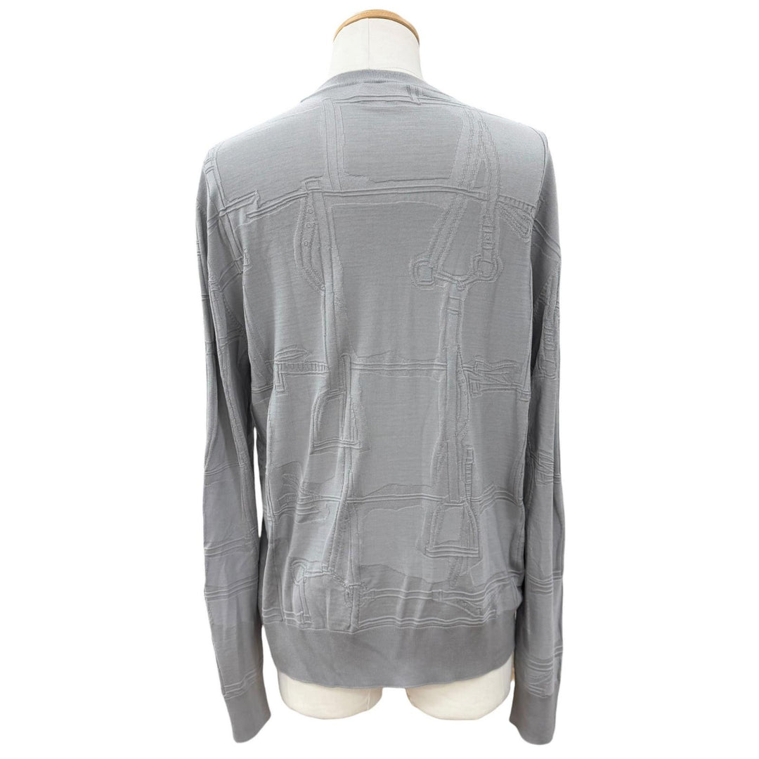 Excellent HERMES knit Fragmon Equestrian Antegral gray wool mens L H467080HA