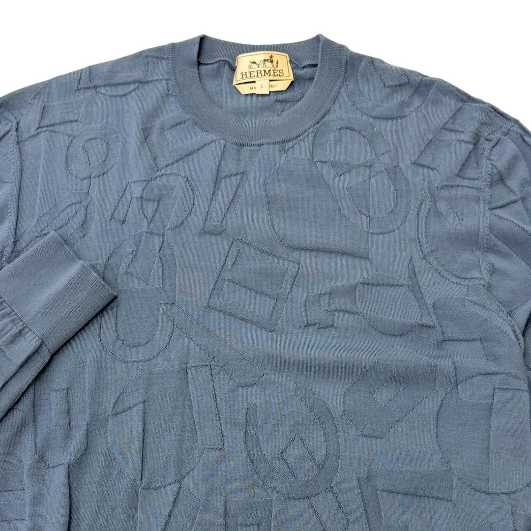 Excellent HERMES sweater Fragmon Equestrian Antegral Light blue wool