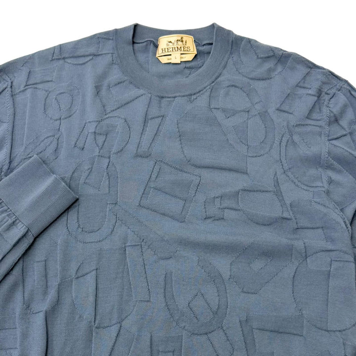 Excellent HERMES sweater Fragmon Equestrian Antegral Light blue wool