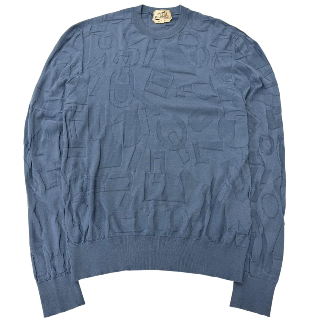 Excellent HERMES sweater Fragmon Equestrian Antegral Light blue wool