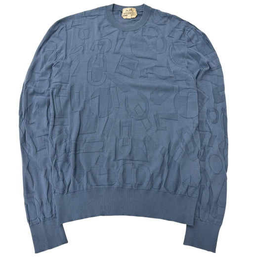 Excellent HERMES sweater Fragmon Equestrian Antegral Light blue wool