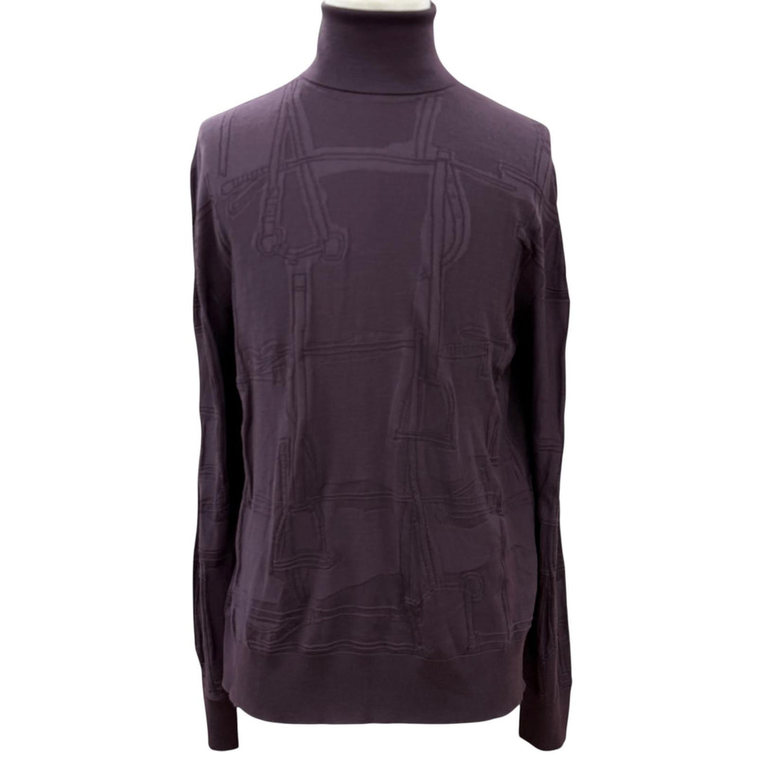 Excellent HERMES knit Fragmon Equestrian Antegral Bordeaux (purple) wool mens L