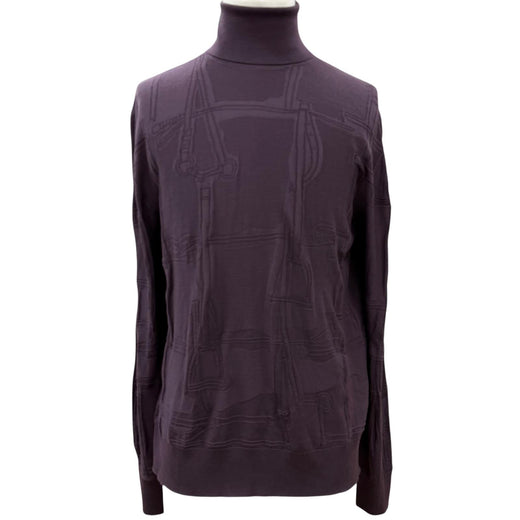 Excellent HERMES knit Fragmon Equestrian Antegral Bordeaux (purple) wool mens L