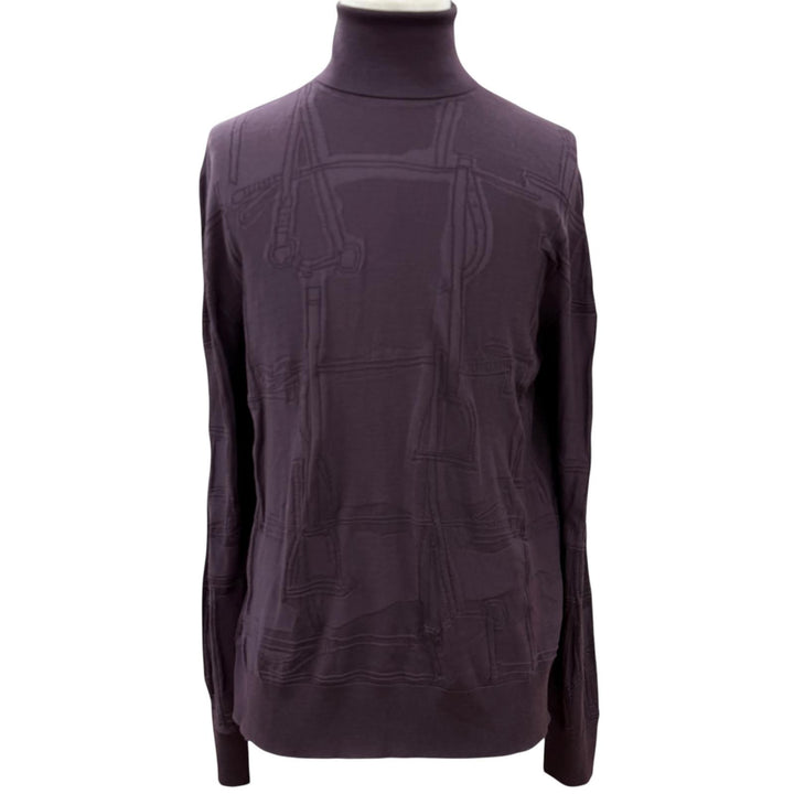 Excellent HERMES knit Fragmon Equestrian Antegral Bordeaux (purple) wool mens L