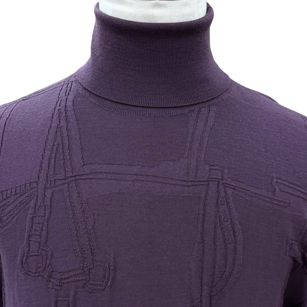 Excellent HERMES knit Fragmon Equestrian Antegral Bordeaux (purple) wool mens L