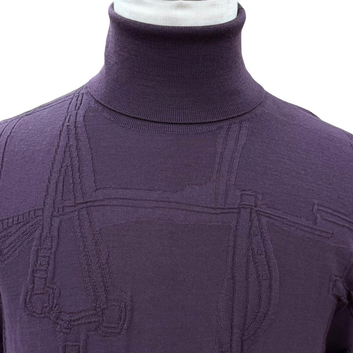 Excellent HERMES knit Fragmon Equestrian Antegral Bordeaux (purple) wool mens L