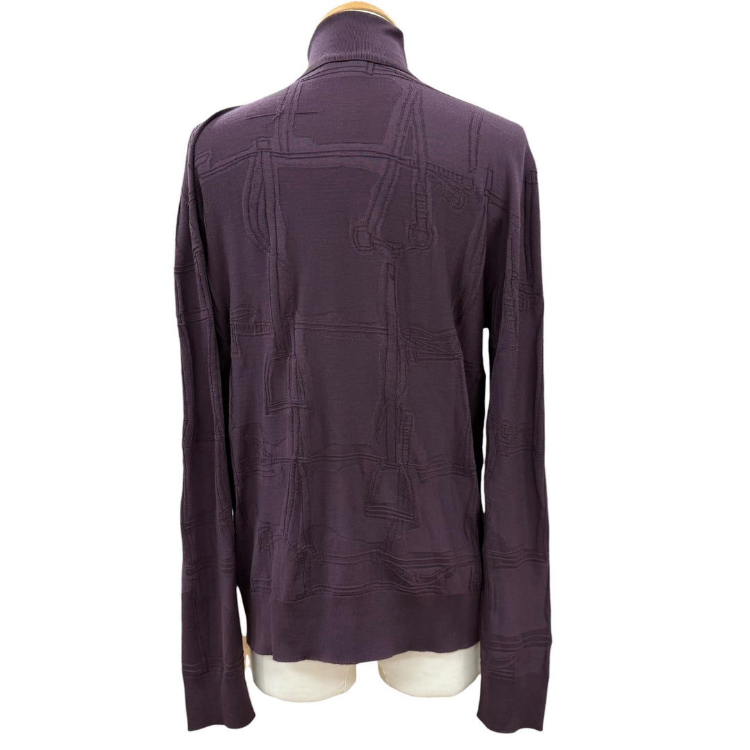 Excellent HERMES knit Fragmon Equestrian Antegral Bordeaux (purple) wool mens L