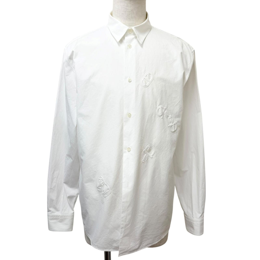 Excellent HERMES Long sleeve shirt Chaine d'Ancre embossed all-over pattern