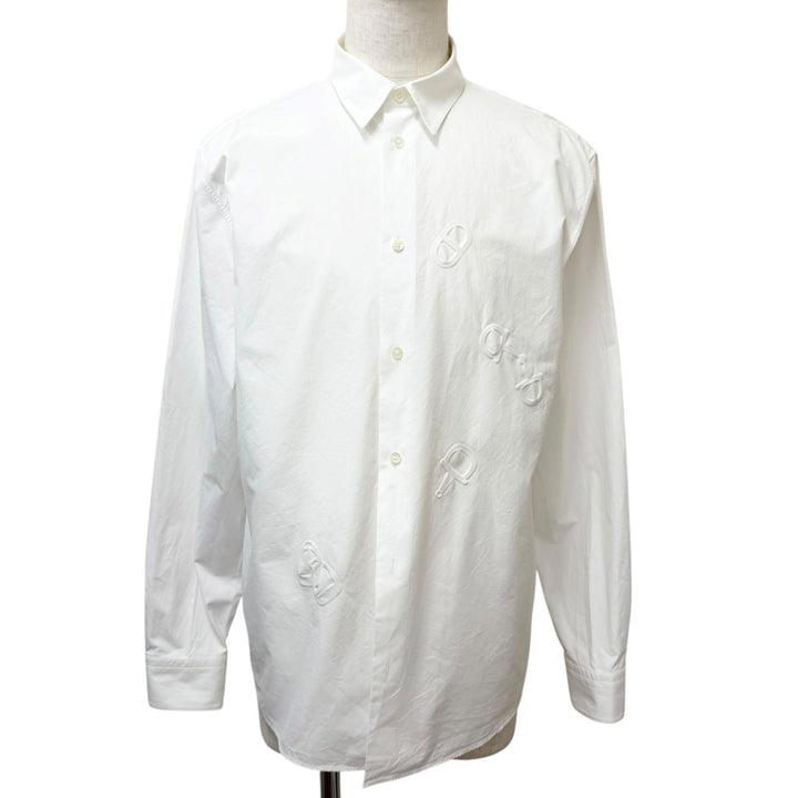 Excellent HERMES Long sleeve shirt Chaine d'Ancre embossed all-over pattern