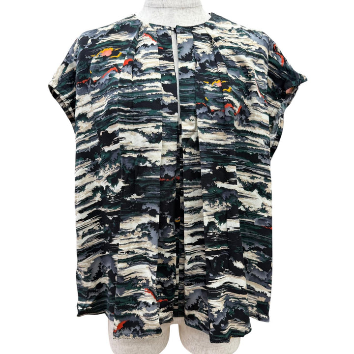 Pristine LOUIS VUITTON tops All-over print French sleeve shirt pullover silk 40