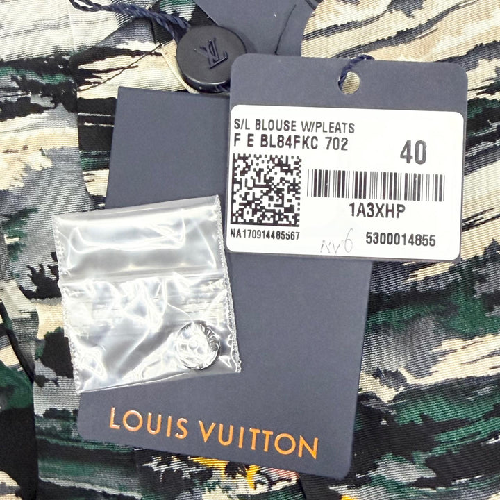 Pristine LOUIS VUITTON tops All-over print French sleeve shirt pullover silk 40