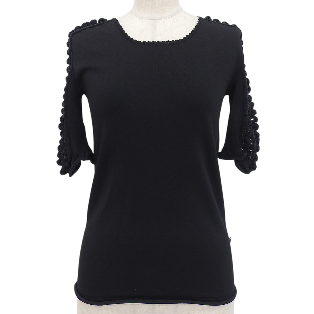 Pristine LOUIS VUITTON knit Scalloped neck T-shirt black Rayon Women XS