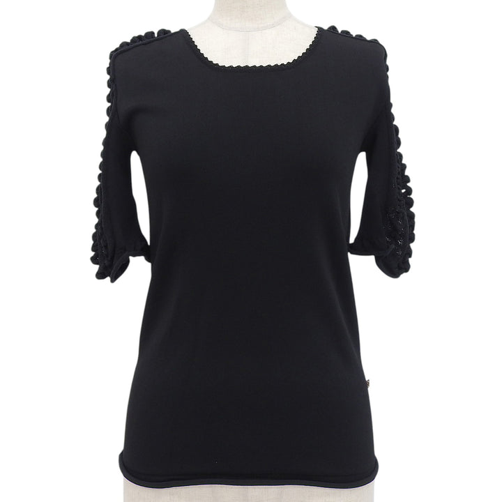 Pristine LOUIS VUITTON knit Scalloped neck T-shirt black Rayon Women XS