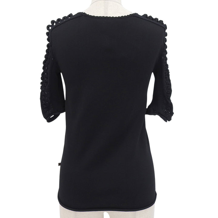 Pristine LOUIS VUITTON knit Scalloped neck T-shirt black Rayon Women XS