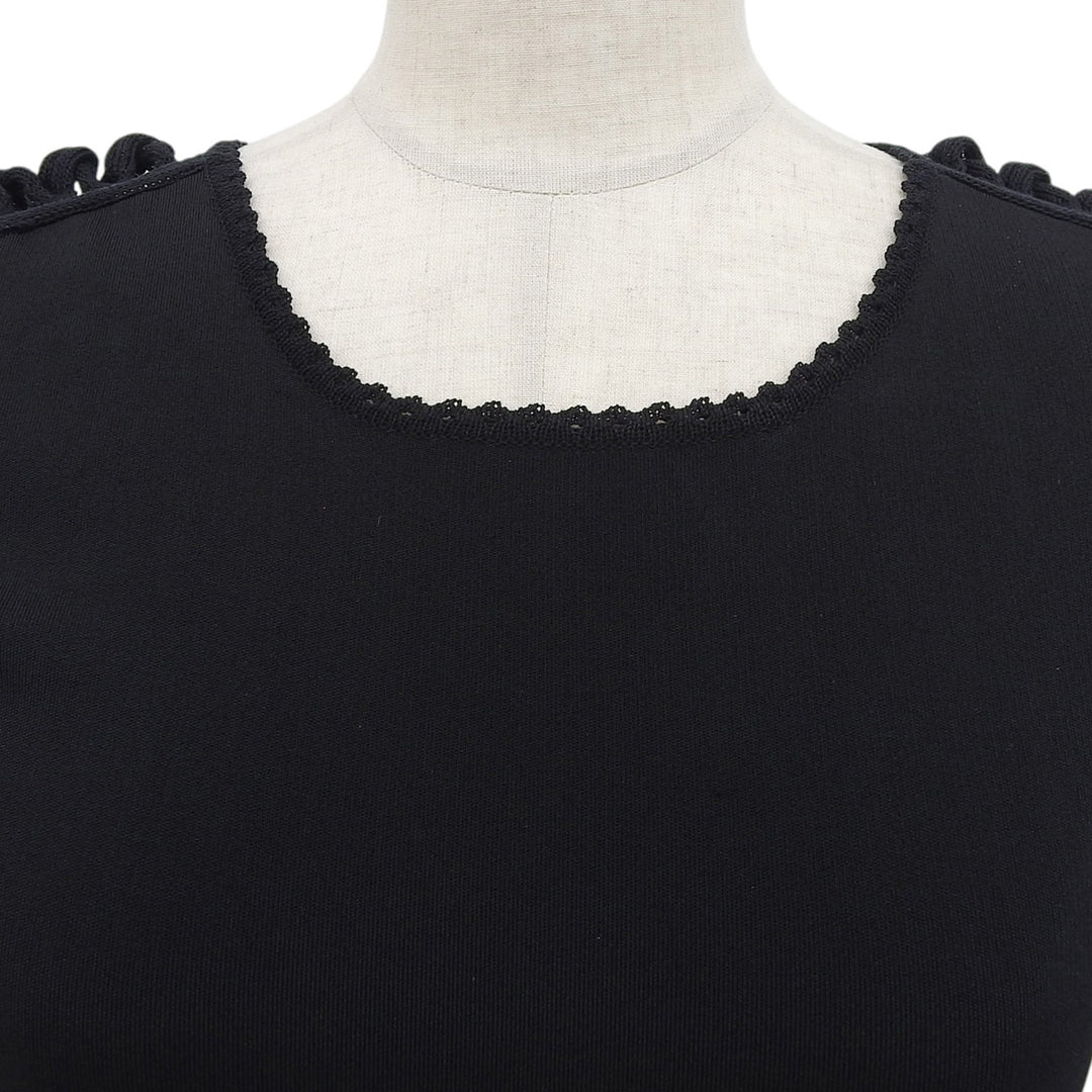 Pristine LOUIS VUITTON knit Scalloped neck T-shirt black Rayon Women XS