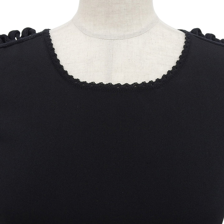 Pristine LOUIS VUITTON knit Scalloped neck T-shirt black Rayon Women XS