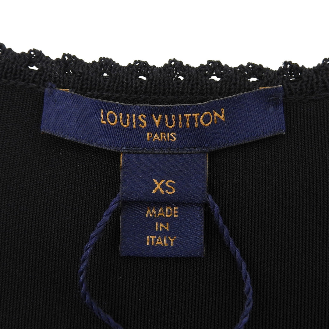 Pristine LOUIS VUITTON knit Scalloped neck T-shirt black Rayon Women XS