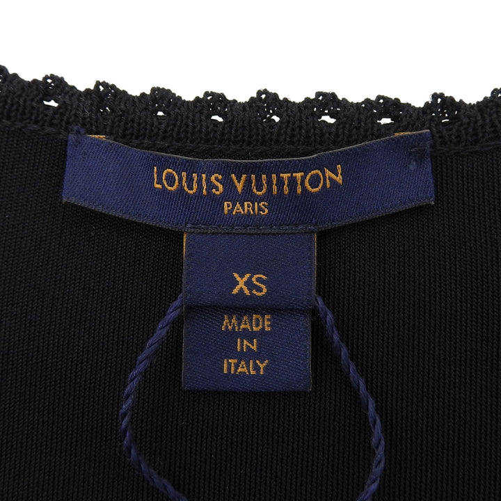 Pristine LOUIS VUITTON knit Scalloped neck T-shirt black Rayon Women XS