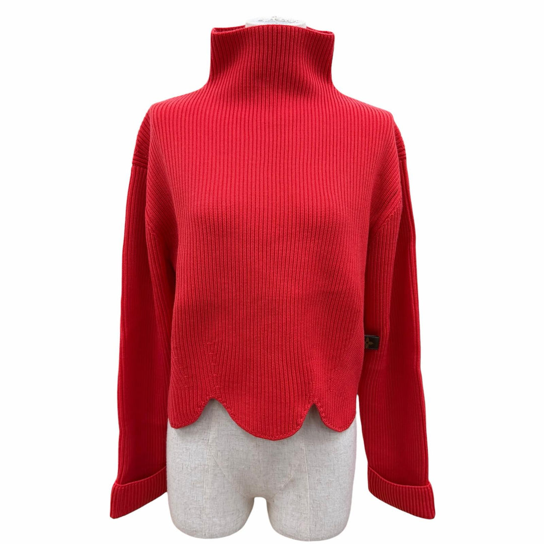 Pristine LOUIS VUITTON knit High neck, scalloped design, long sleeves Red XS